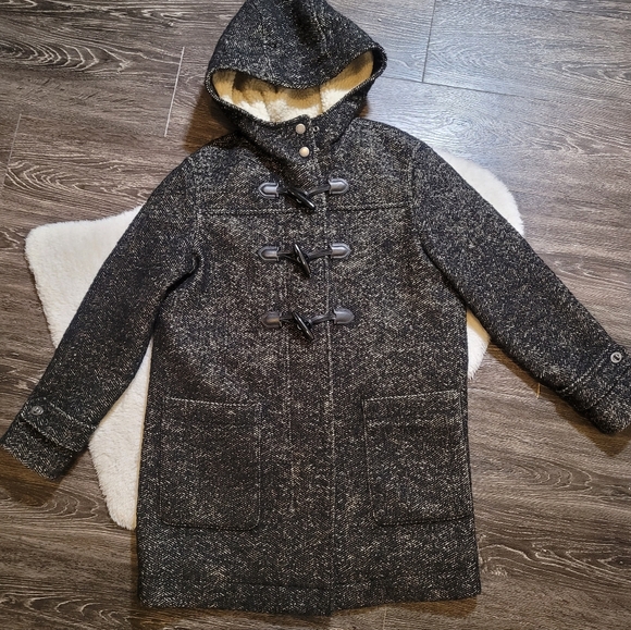 Coach Duffle Wool/Alpaca Blend Oversized Coat in Charcoal with Sherpa Hood Sz S - Picture 6 of 12